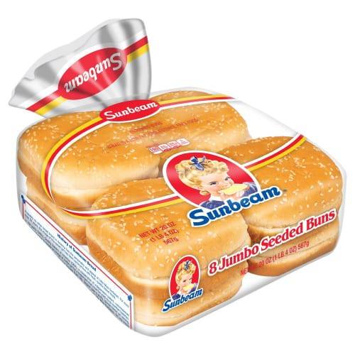 Order Sunbeam · Jumbo Seeded Enriched Buns (8 ct) food online from United Supermarkets store, Plainview on bringmethat.com