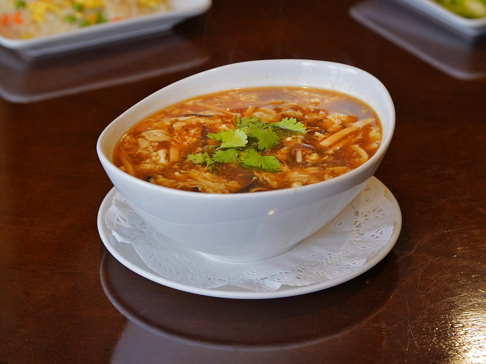 Order Hot and Sour Soup with Egg 酸辣湯 (有蛋) food online from Vege Paradise store, San Gabriel on bringmethat.com