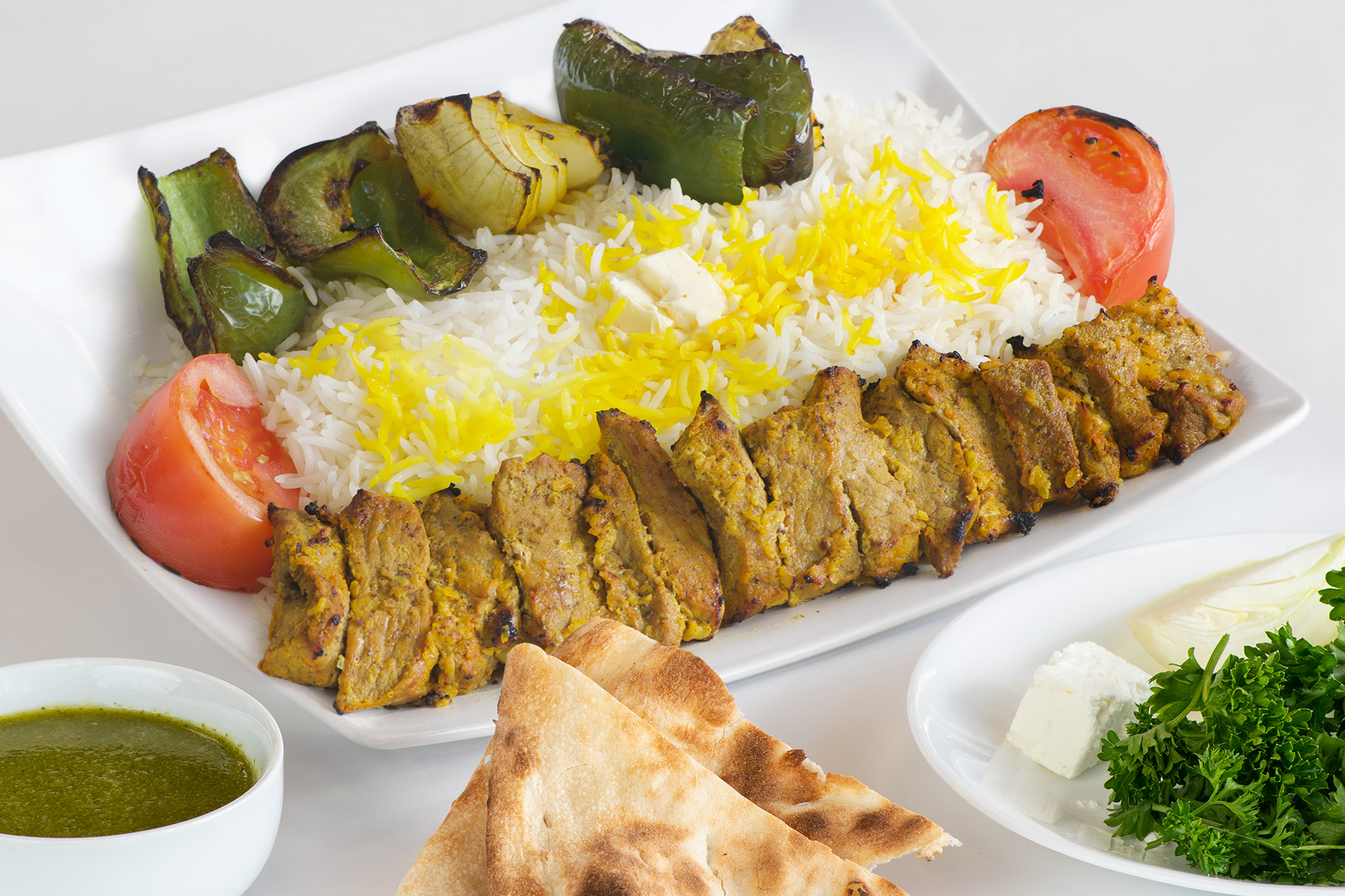 Order 9. Beef Shish Kabob food online from Saffron House Of Kabob store, Sterling on bringmethat.com