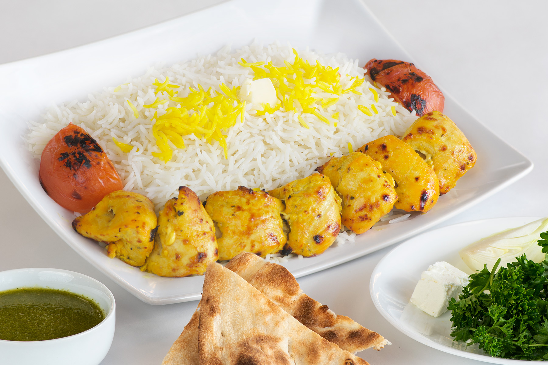 Order 4. Chicken Breast Kabob food online from Saffron House Of Kabob store, Sterling on bringmethat.com