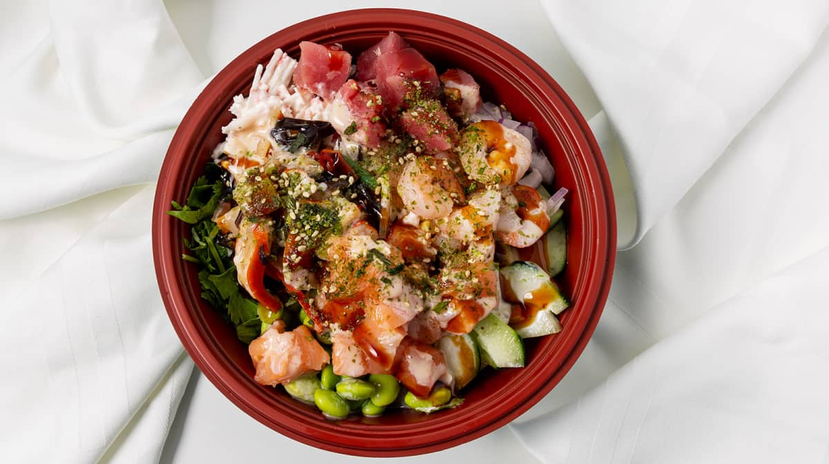 Order Jumbo Poke Bowl with 5 Proteins food online from Poke Town store, Roseville on bringmethat.com