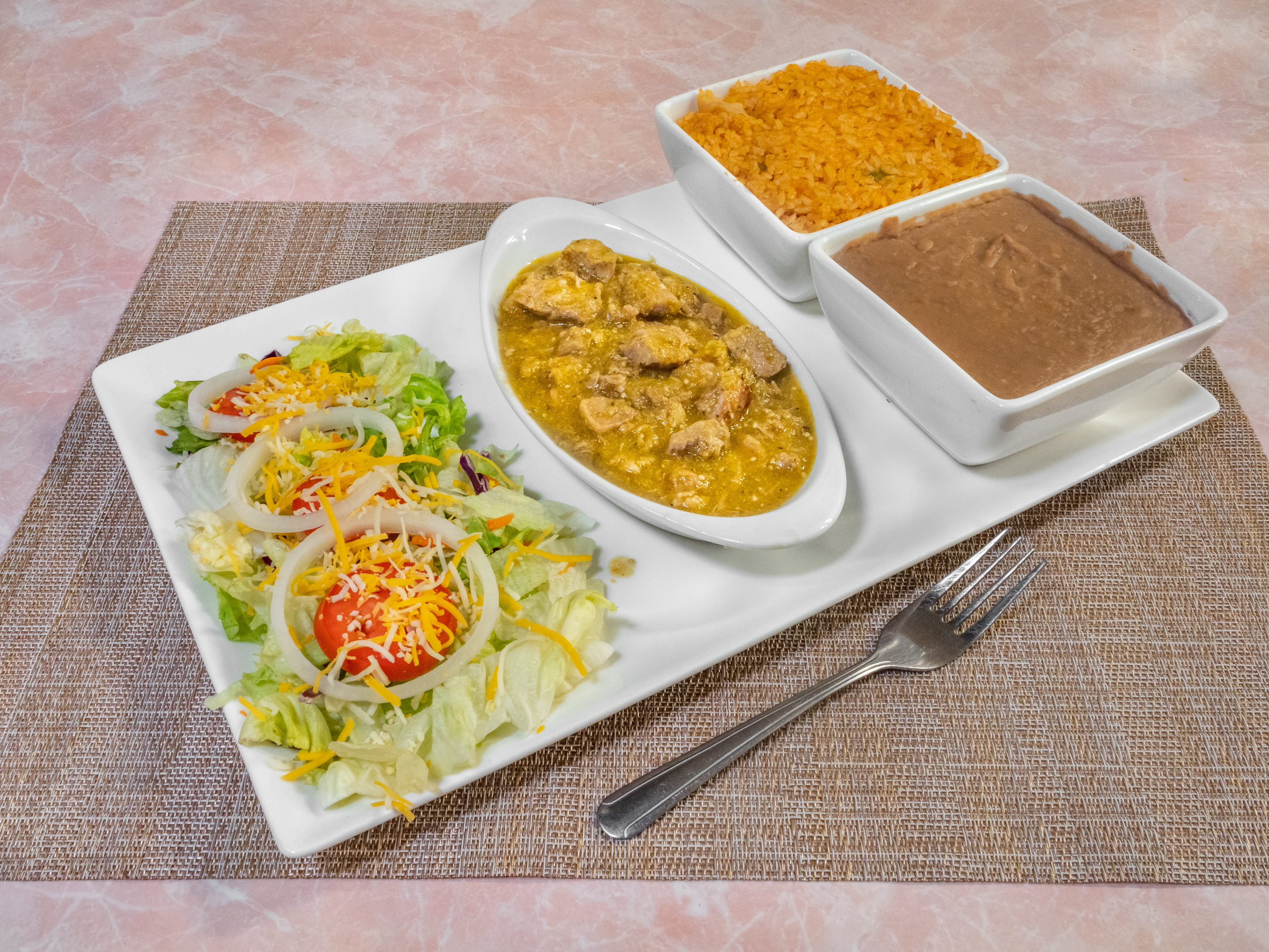 Order Chile Verde Combo Plate food online from Taqueria Super Pollo store, Salinas on bringmethat.com