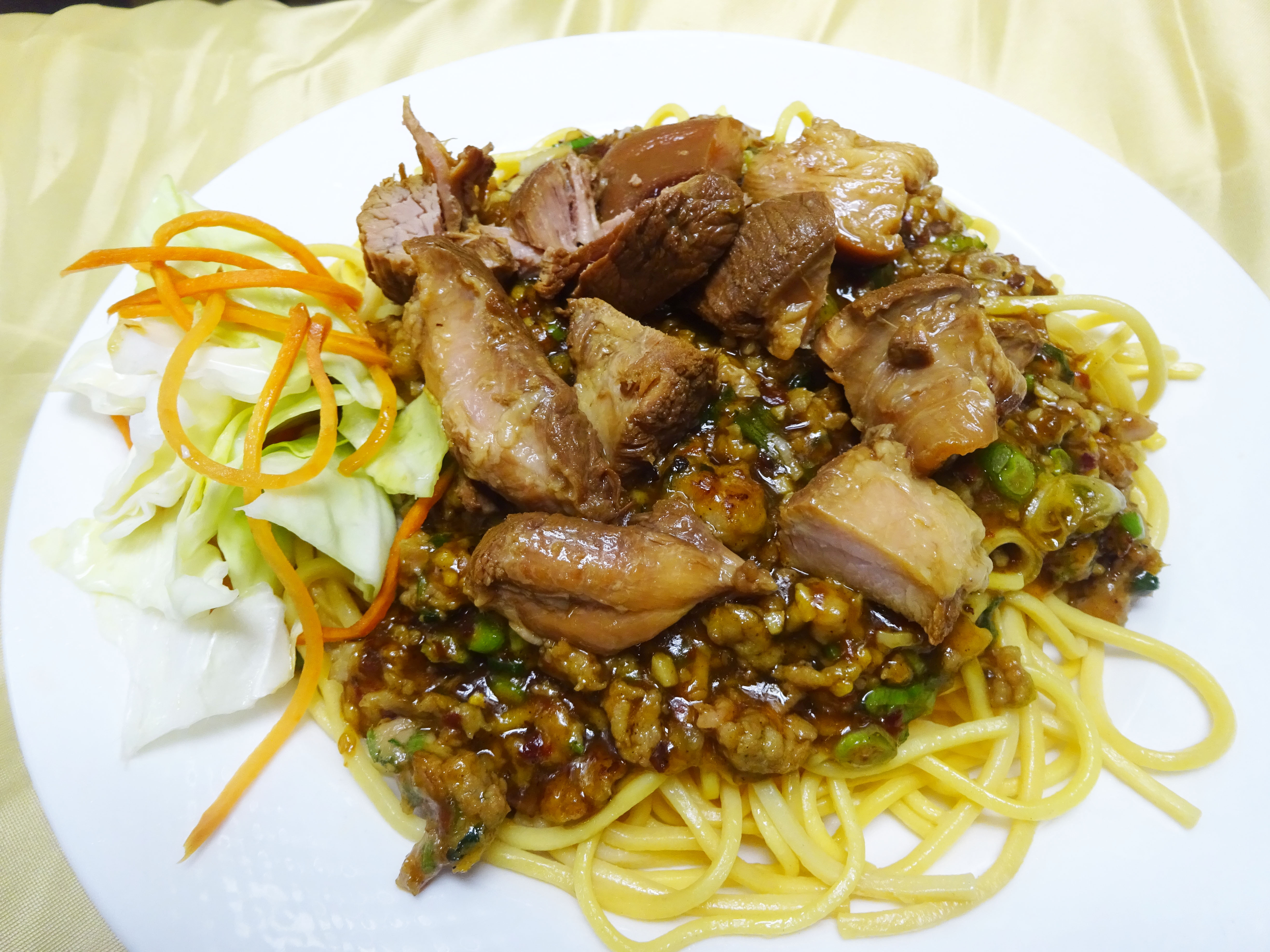 Order Braised Pork Zha Jiang Mein food online from Z's Kitchen store, Orange on bringmethat.com