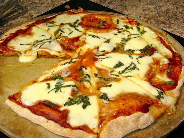 Order Margherita Pizza - Medium 14'' (6 Slices) food online from T J's Pizza & Pasta store, Lawrence on bringmethat.com