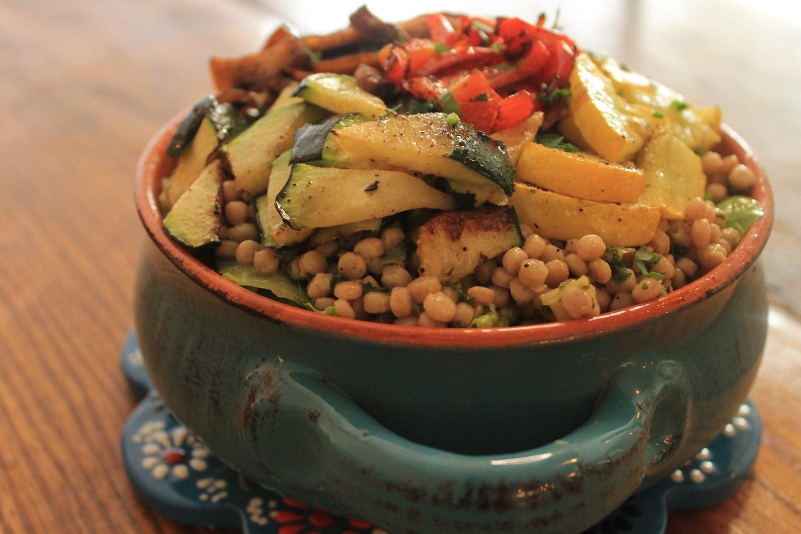 Order Couscous Salad with Grilled Vegetables food online from Dates & Olives store, Natick on bringmethat.com