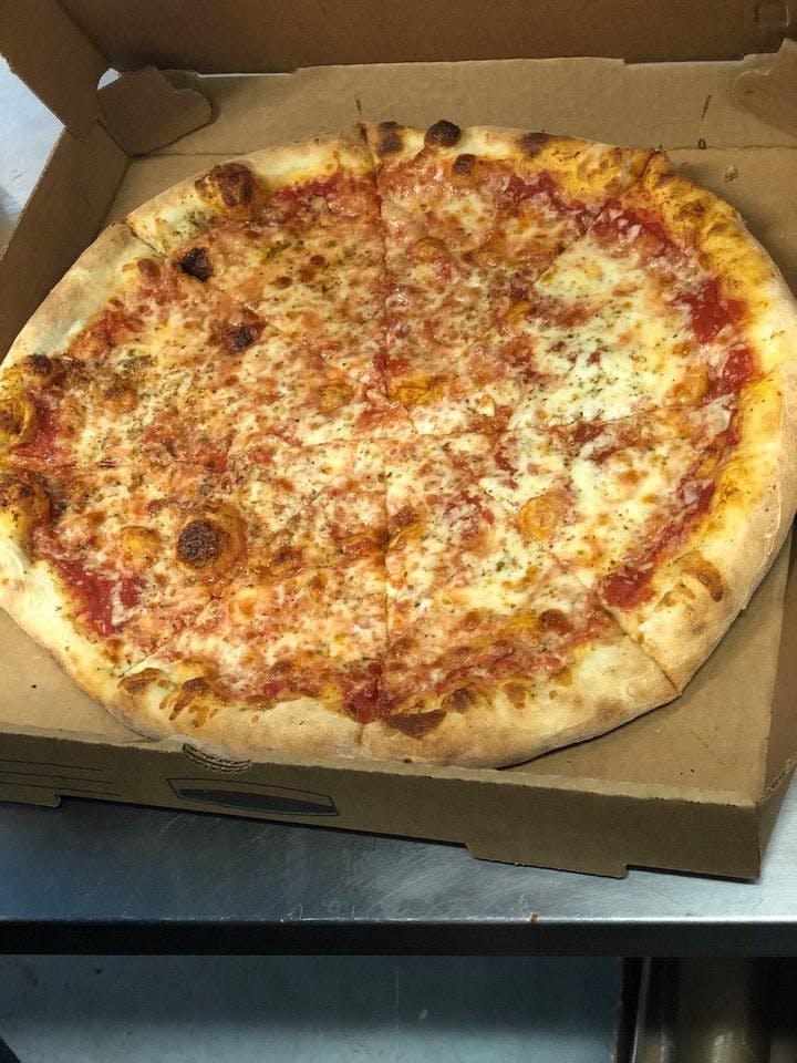Order New York Style Cheese Pizza - Medium 14'' food online from Ramunto's Brick Oven Pizza store, North Adams on bringmethat.com