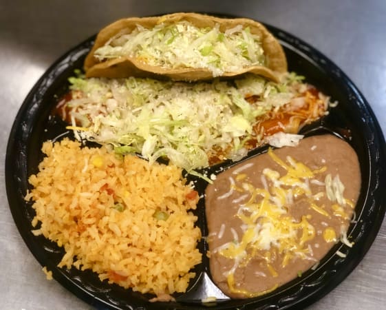 Order Beef Taco and Cheese Enchilada Combo Plate food online from Albertos Mexican Food store, Riverside on bringmethat.com