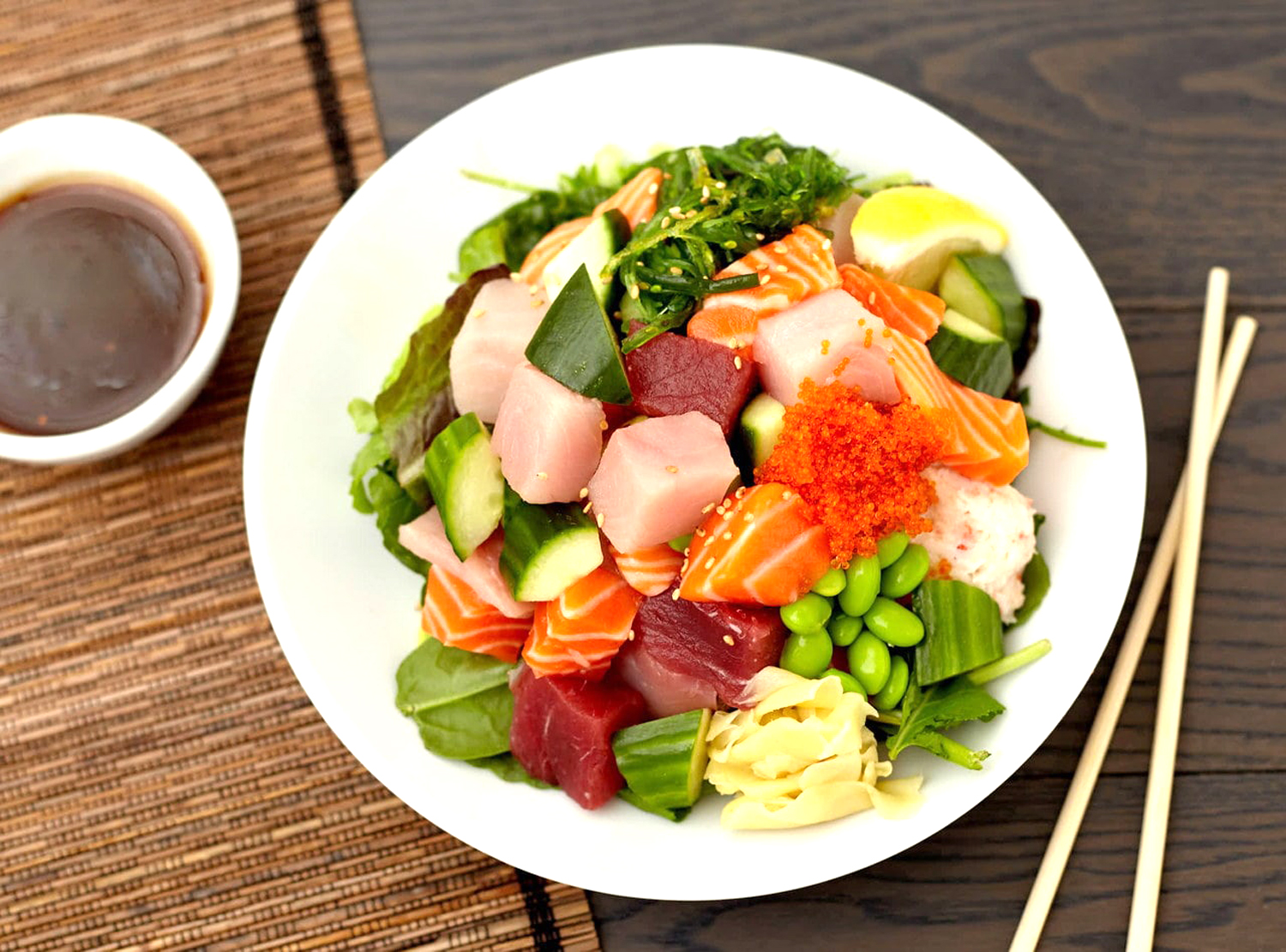Order Sashimi Salad Bowl food online from Samurai Japanese Steak House store, Huntington on bringmethat.com