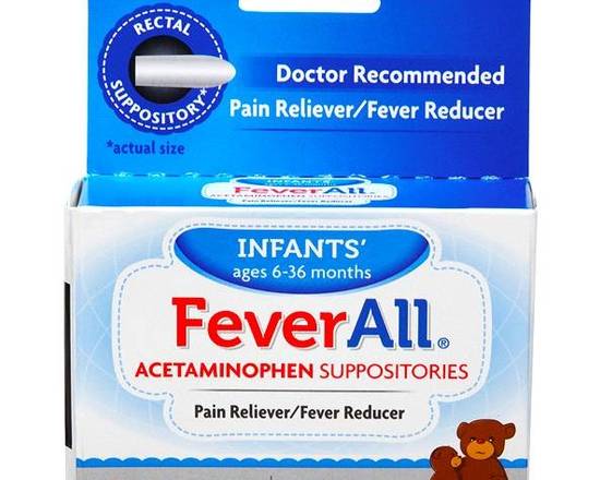 Order Infants' FeverAll  Acetominophen Suppositories 6 ct food online from McLean Ave Pharmacy store, Yonkers on bringmethat.com
