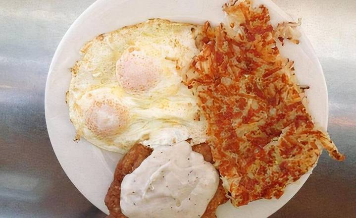 Order 2 Eggs with Country Fried Steak and Gravy food online from Hill Street Cafe store, Burbank on bringmethat.com