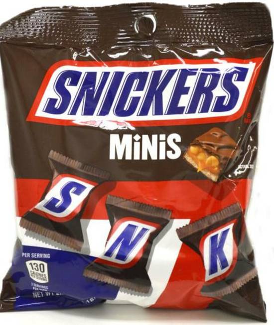 Order Snickers Mini Peg Bag food online from IV Deli Mart store, Goleta on bringmethat.com