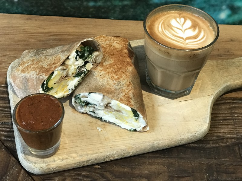 Order Goaty Spinach Burrito food online from Dogtown Coffee + Kitchen store, Santa Monica on bringmethat.com