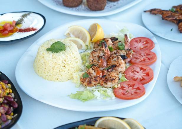Order Grilled Shrimp Plate food online from Elenas Greek Armenian Cuisine store, Glendale on bringmethat.com