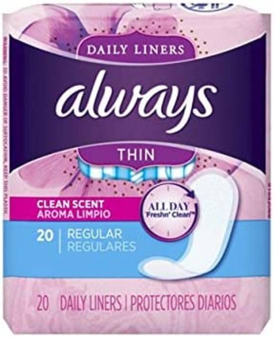 Order Always Panty Liners - Thin w/ Clean Scent food online from IV Deli Mart store, Goleta on bringmethat.com
