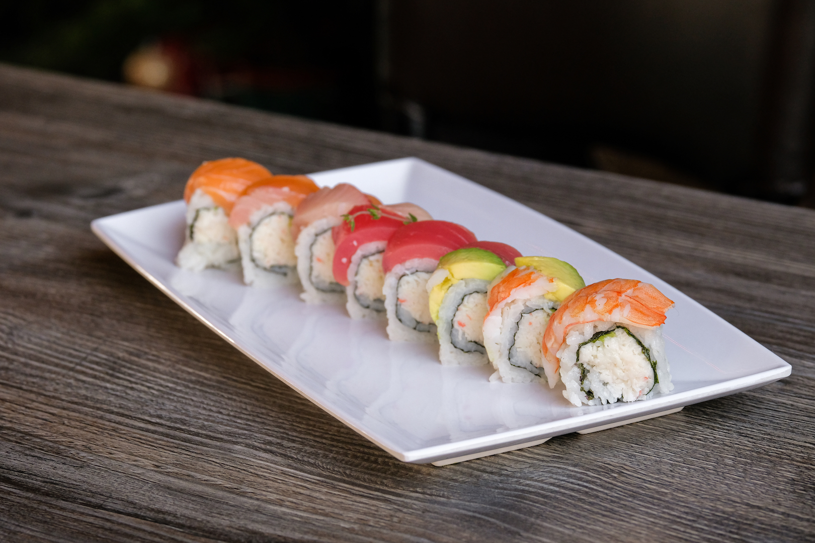 Order Rainbow Roll food online from Nozomi 2 Sushi And Bbq store, La Jolla on bringmethat.com