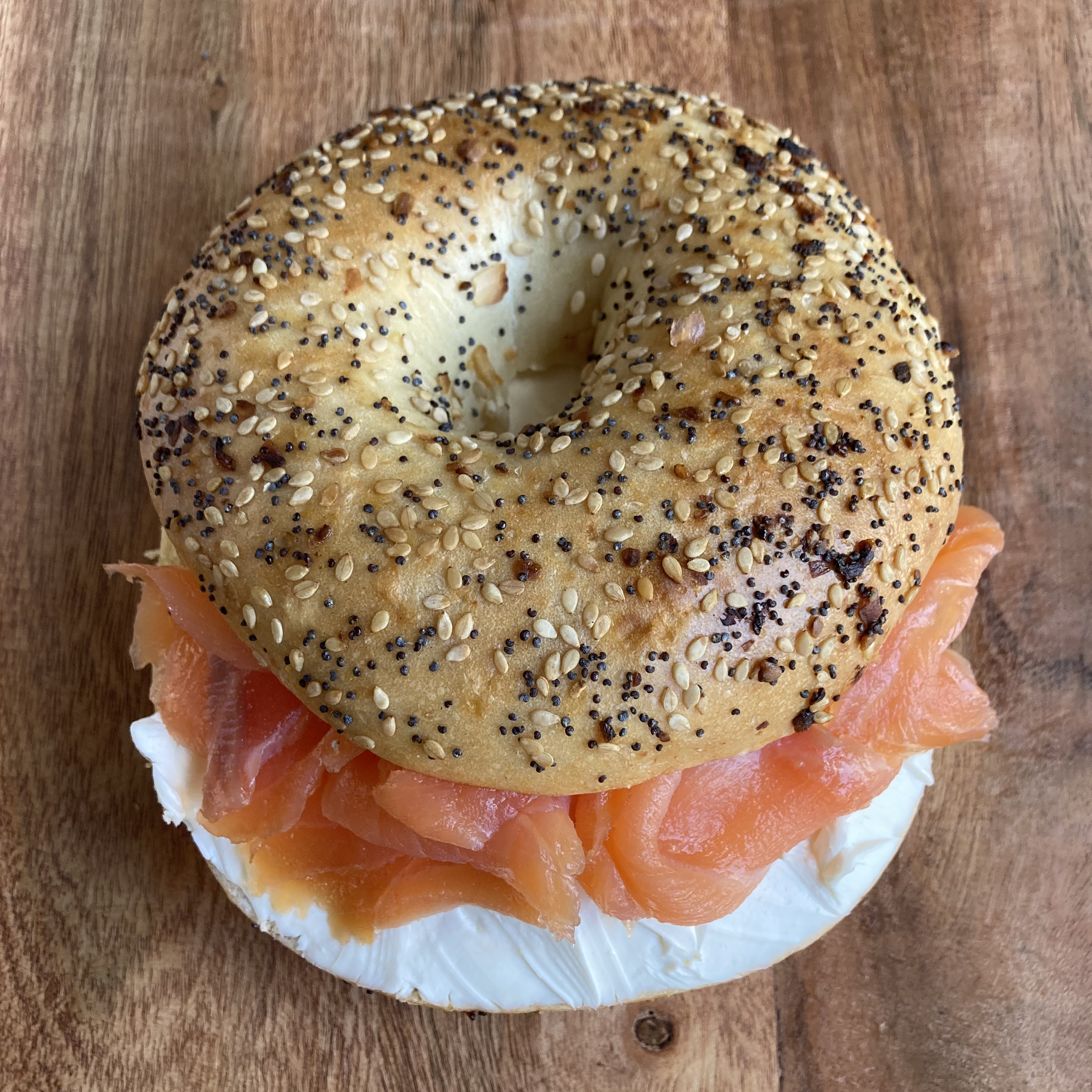 Order Bagel with Salmon (Lox) and Cream Cheese food online from B Cup Cafe store, New York on bringmethat.com