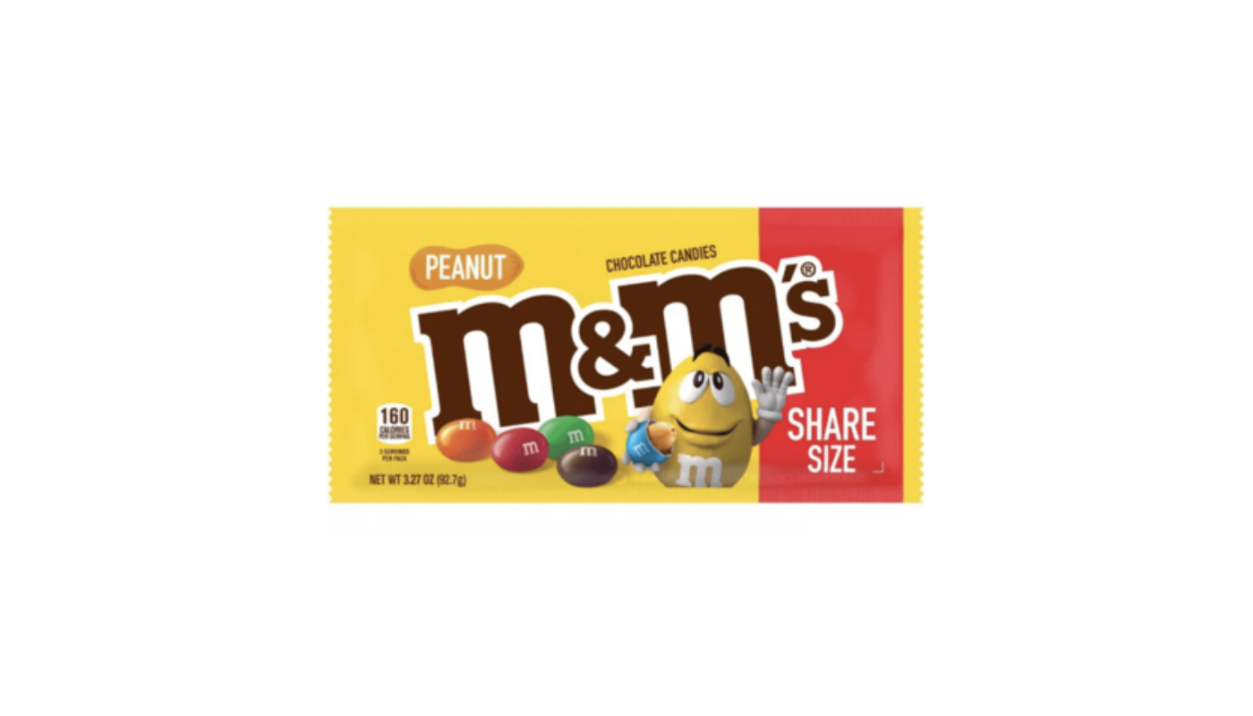 Order M&M's Peanut Chocolate Candies Share Size 3.27 oz. food online from Luv Mart store, Santa Cruz on bringmethat.com