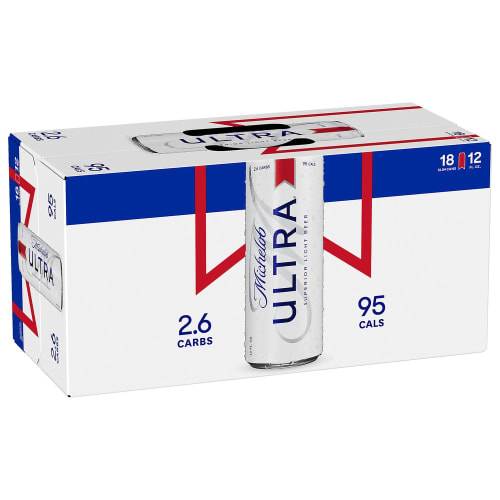 Order Michelob Ultra · Superior Light Beer (18 x 12 fl oz) cans  food online from D & B Liquor store, Olmos Park on bringmethat.com