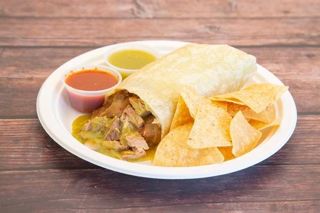 Order Chile Verde Burrito food online from Sombrero store, San Diego on bringmethat.com