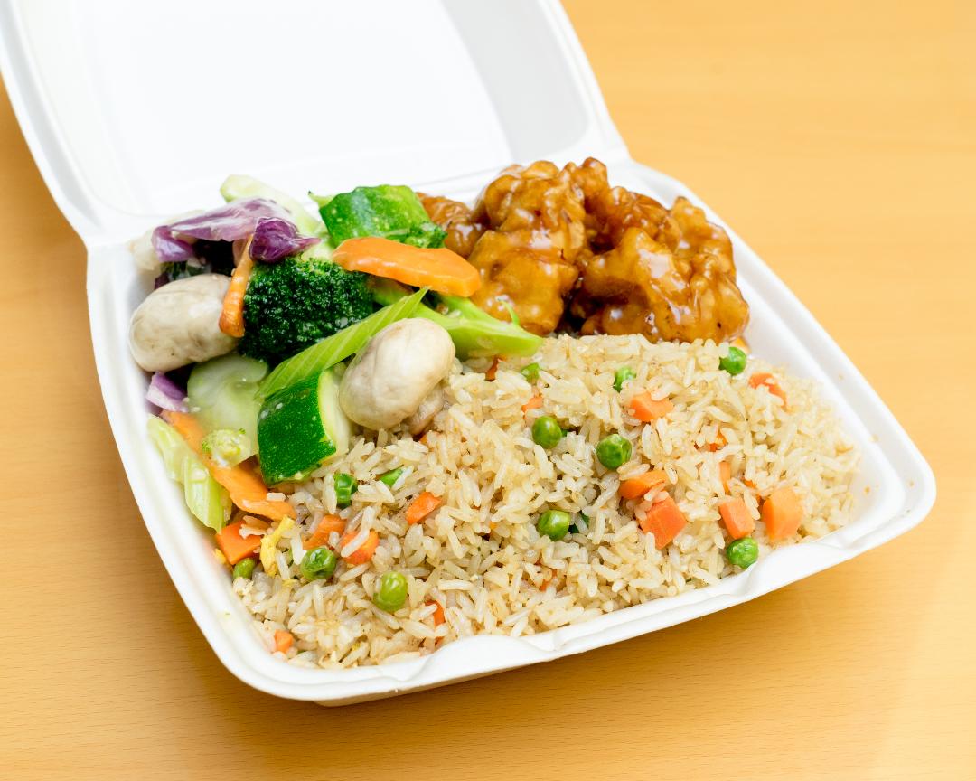Order 2 Entrees Combo Plate food online from New China Express store, Chicago on bringmethat.com