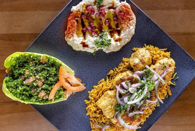Order Chicken Kabob Platter food online from Mazaj Cafe Austin store, Austin on bringmethat.com