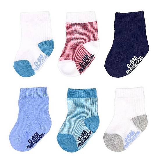 Order Fruit of the Loom Size 6-12M 6-Pack Grow & Fit Crew Socks in Blue food online from Bed Bath & Beyond store, Lancaster on bringmethat.com