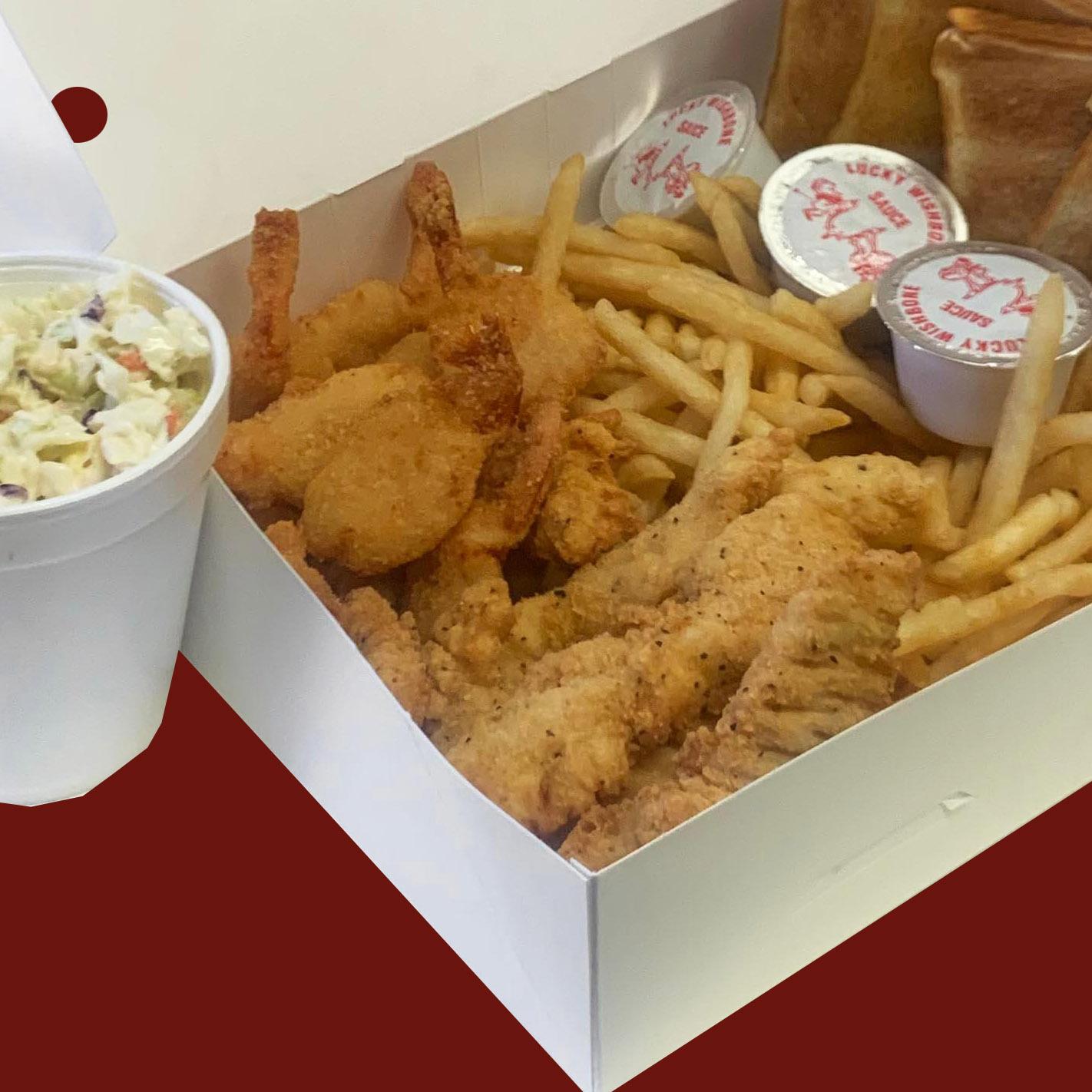 Order 6 Chicken Finger & 9 Shrimp Feast food online from Lucky Wishbone store, Tucson on bringmethat.com