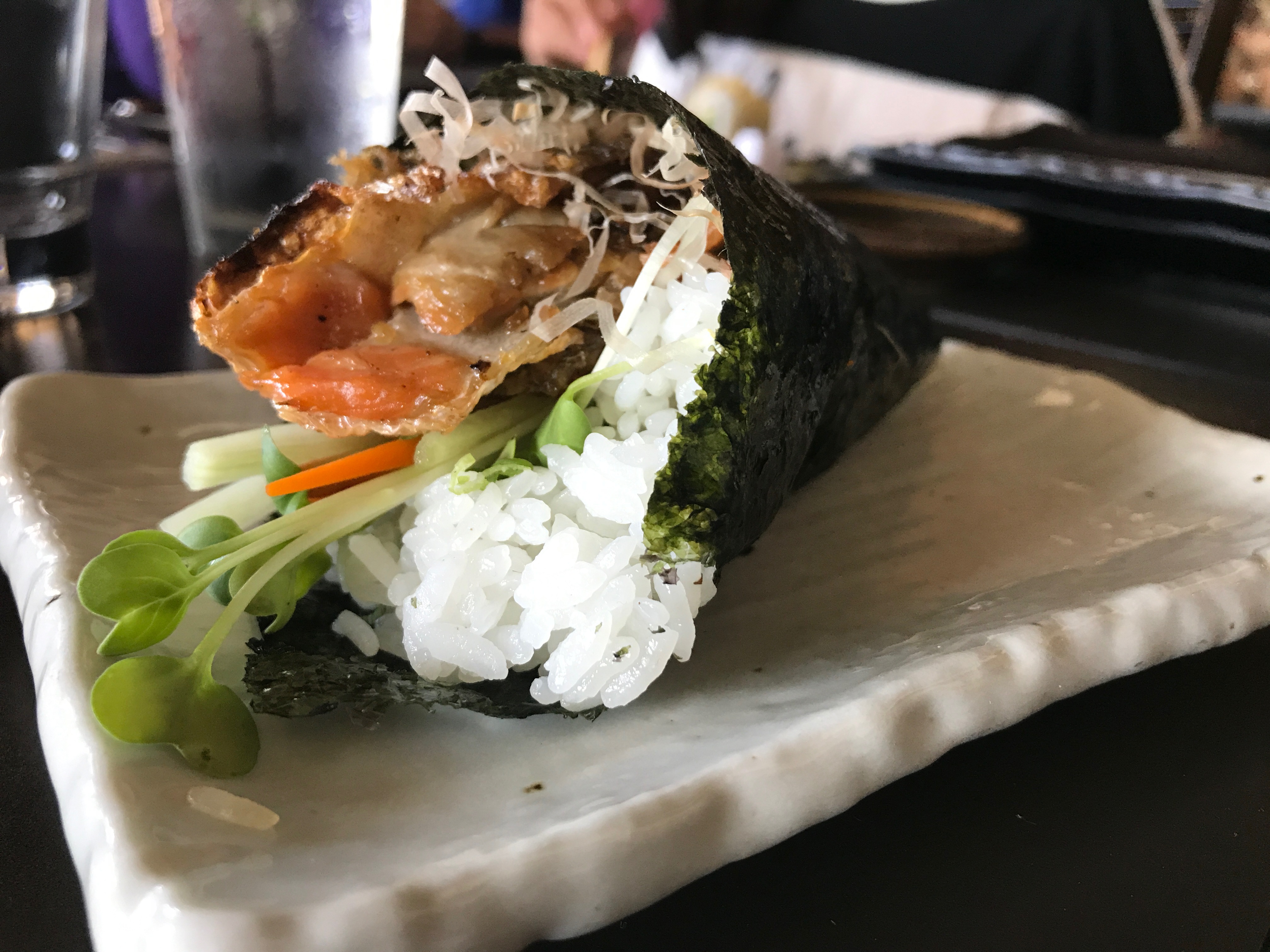 Order Salmon Skin Hand Roll food online from Sushi Lounge store, San Diego on bringmethat.com