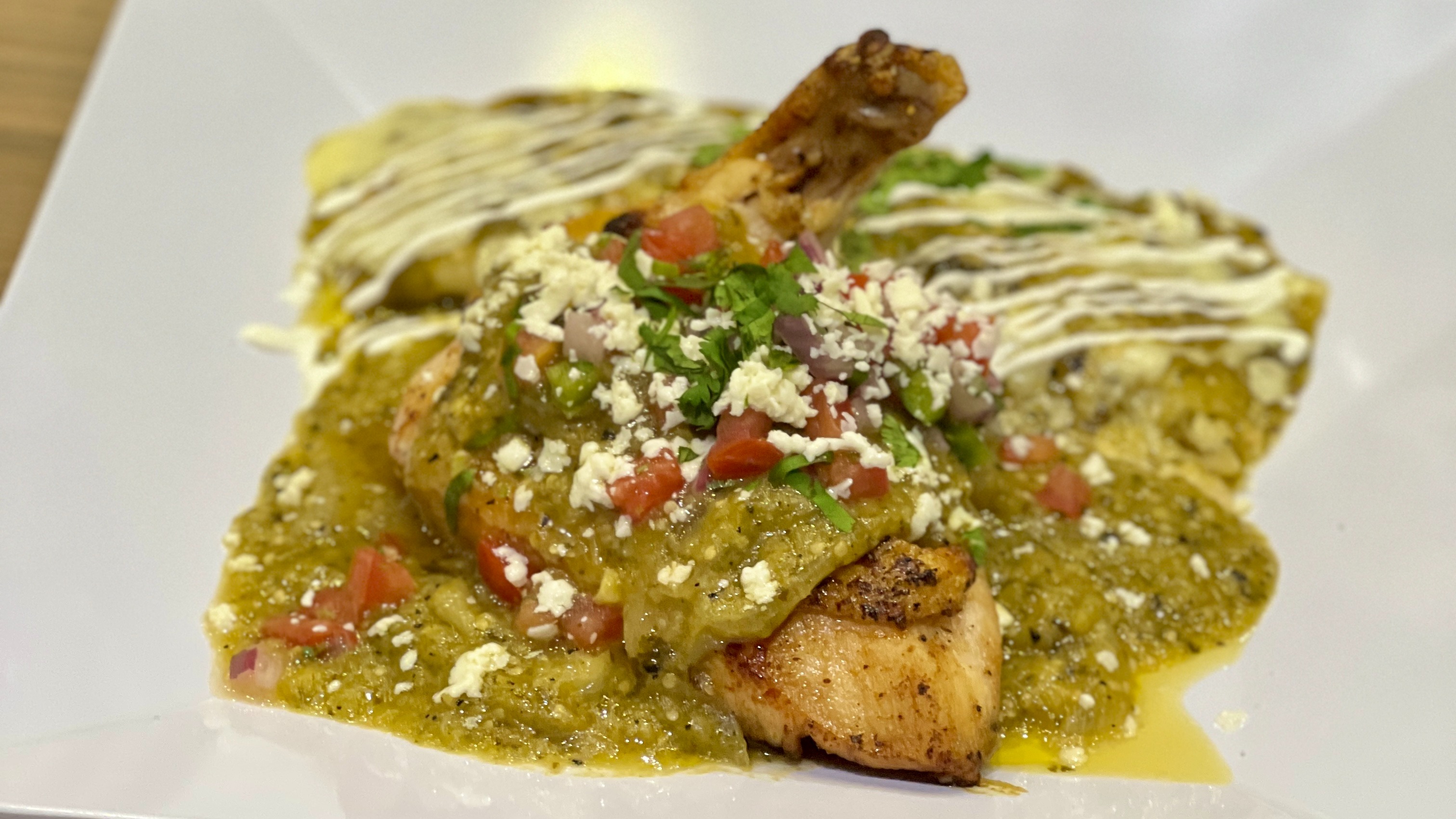 Order Pollo Verde y Enchilada food online from Baja Sharkeez store, Newport Beach on bringmethat.com