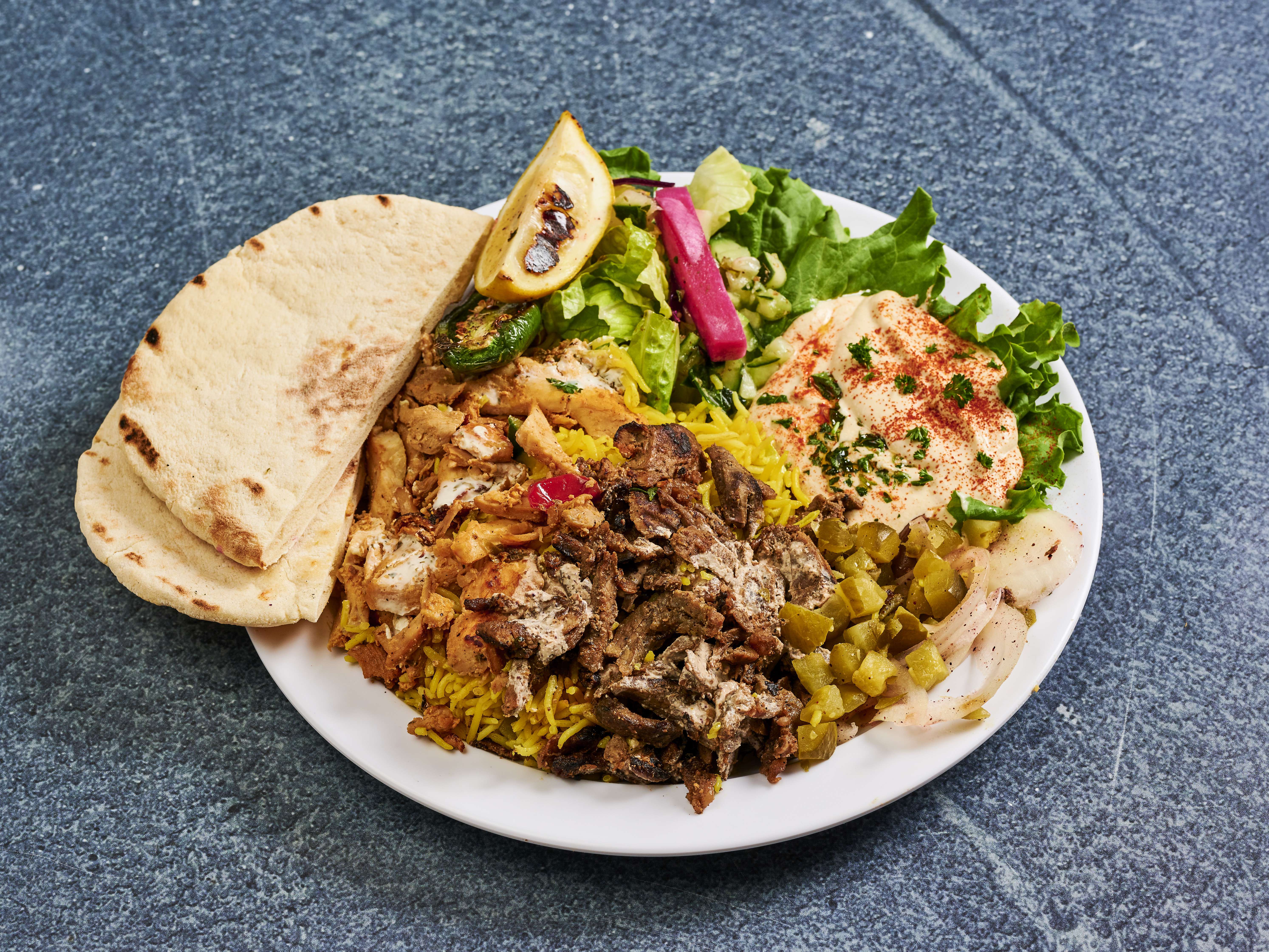 Order Mixed Shawarma Rice Plate food online from Falafel Tazah - Foster City store, San Mateo on bringmethat.com