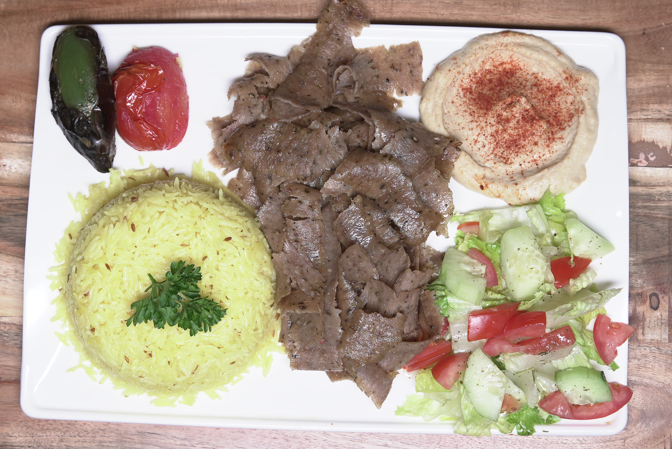 Order Beef Gyro Plate food online from Shish mediterranean catering store, Studio City on bringmethat.com