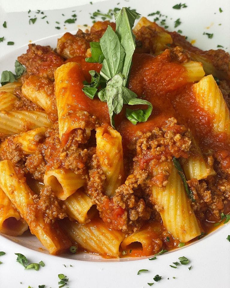 Order Rigatoni Bolognese Catering - Half Tray food online from Umberto's Pizzeria of Huntington store, Huntington on bringmethat.com