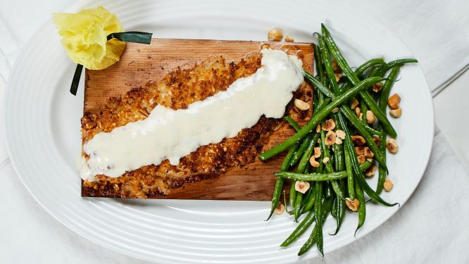 Order Oven-Baked Redfish food online from Kirby Prime Steakhouse store, The Woodlands on bringmethat.com
