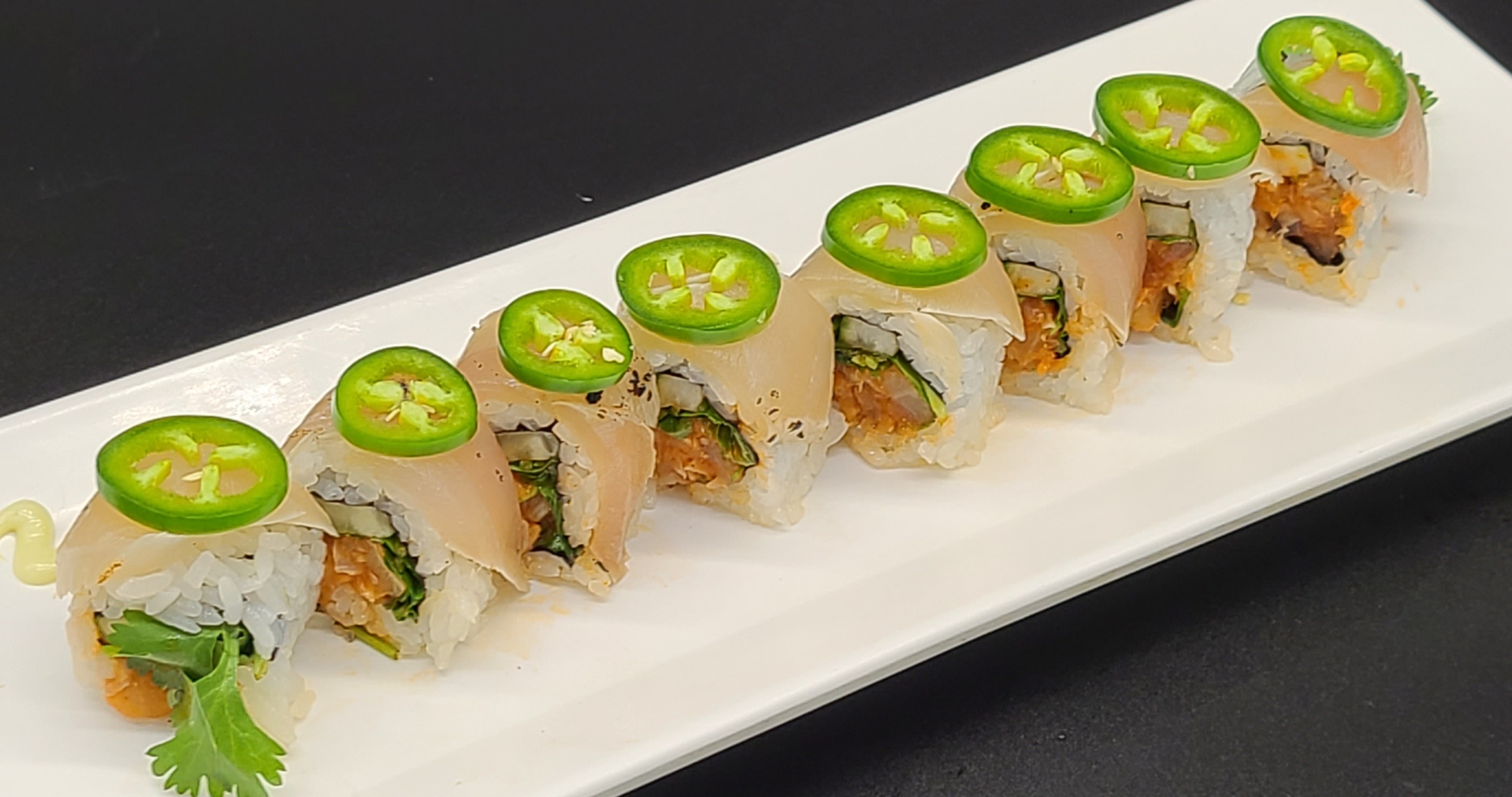 Order F2. Albacore Cilantro Roll(8pcs) food online from Hello Sushi store, Fullerton on bringmethat.com