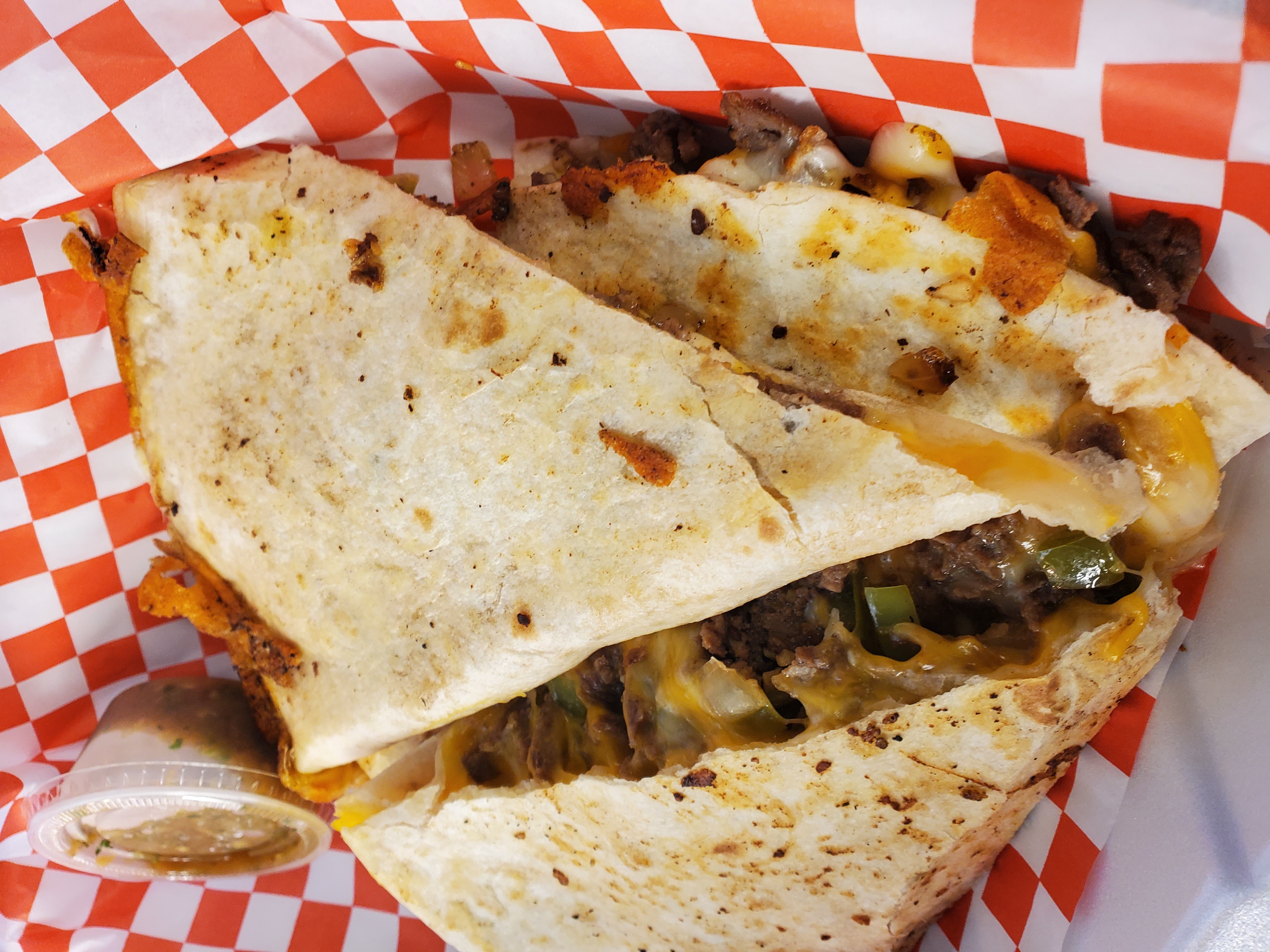 Order Philly Cheesesteak Quesadilla food online from Roadhouse Saloon store, Idaho Falls on bringmethat.com