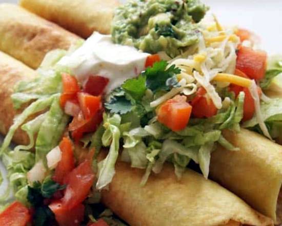 Order Flautas Plate food online from Taqueria Los Compadres store, Sacramento on bringmethat.com