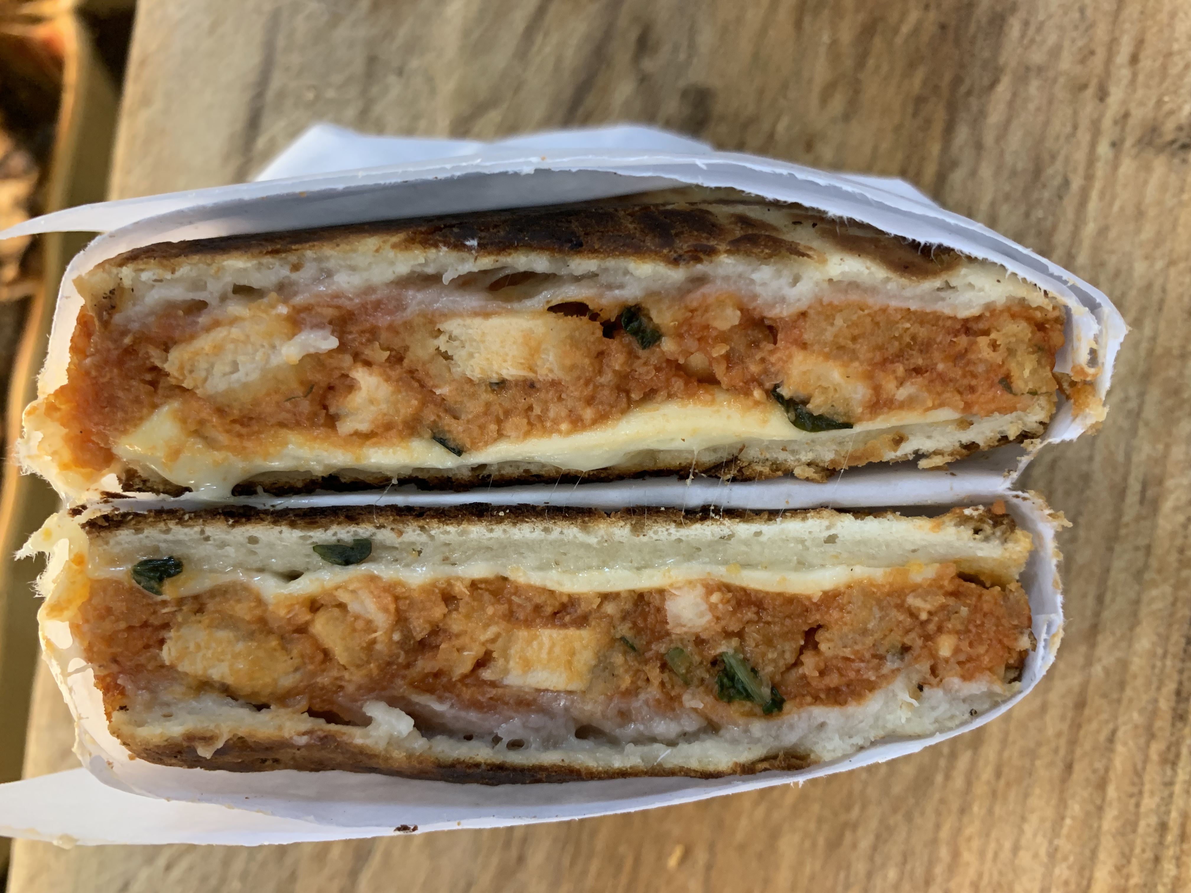 Order Chicken Parmigiana Panini ( Top seller ) food online from Smith finest deli store, Brooklyn on bringmethat.com