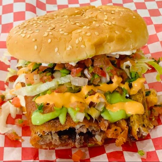 Order Quesa Burger food online from La Tia Juana Taqueria store, PORTLAND on bringmethat.com