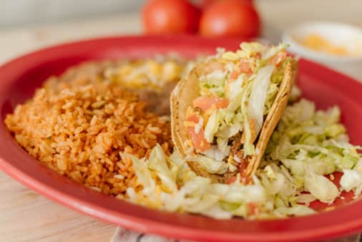 Order #8 Taco with Beans and Rice food online from Su Casa Mexican Restaurant store, Midvale on bringmethat.com