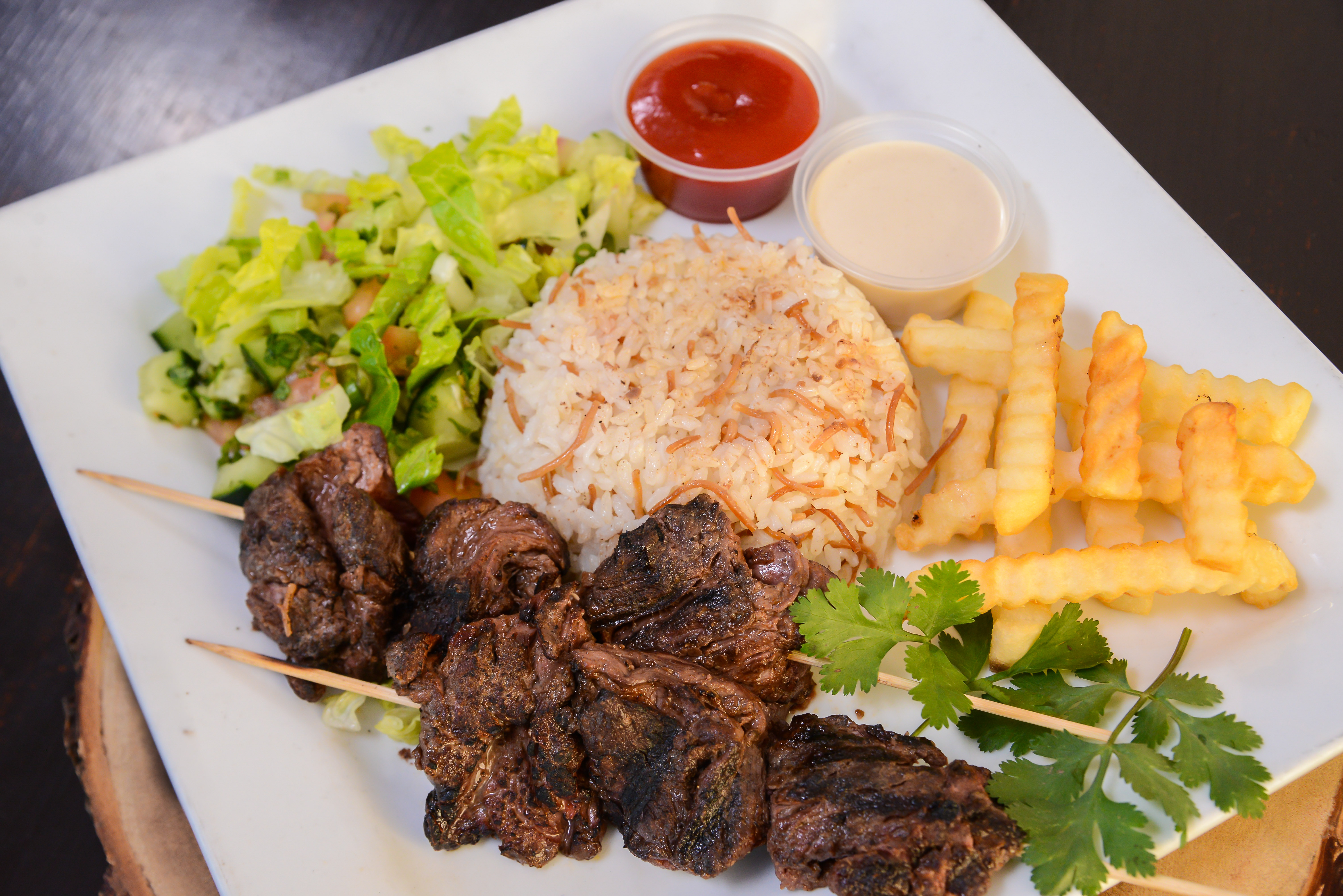 Order Beef Kebab Entree food online from Cairo Restaurant & Cafe store, Anaheim on bringmethat.com