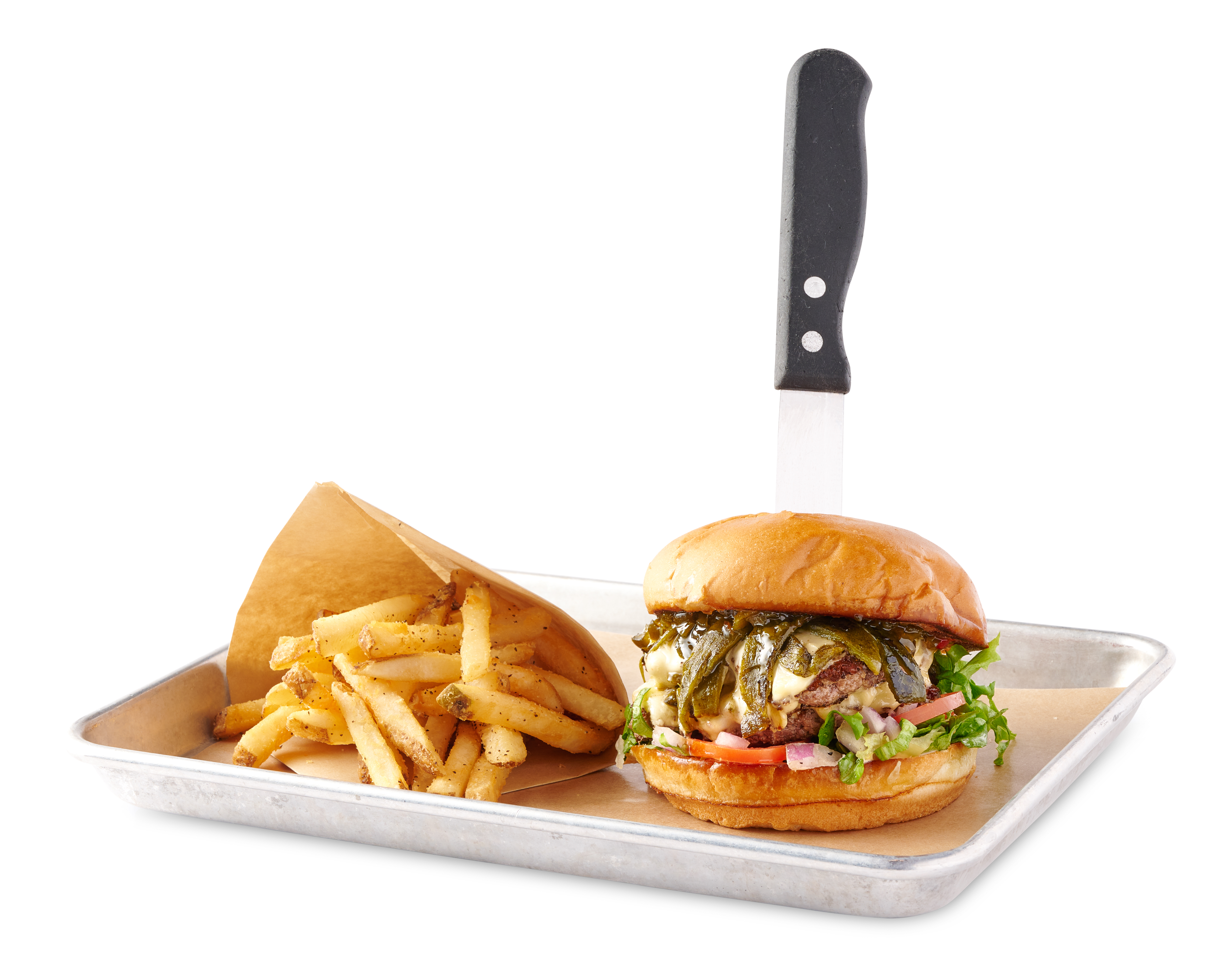 Order Poblano Dbl Smash Burger food online from BoomerJack's Grill & Bar store, Bedford on bringmethat.com