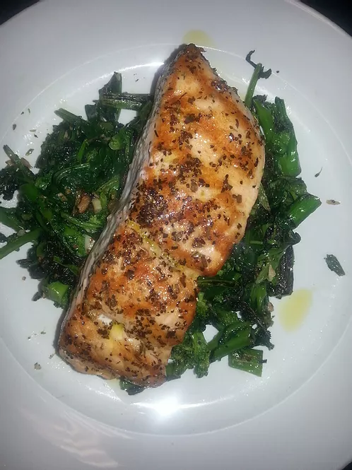 Order Grilled Salmon Sauteed Broccoli Rabe food online from Casa D Pizza store, Denville on bringmethat.com