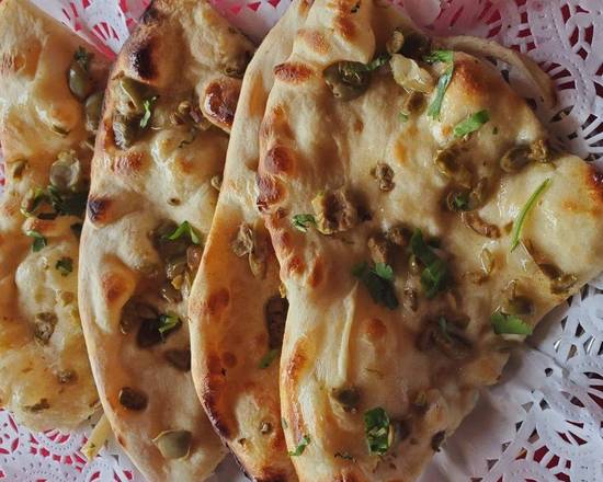 Order Olive Naan Topped food online from Rajput Indian Cuisine - Norfolk store, Norfolk on bringmethat.com