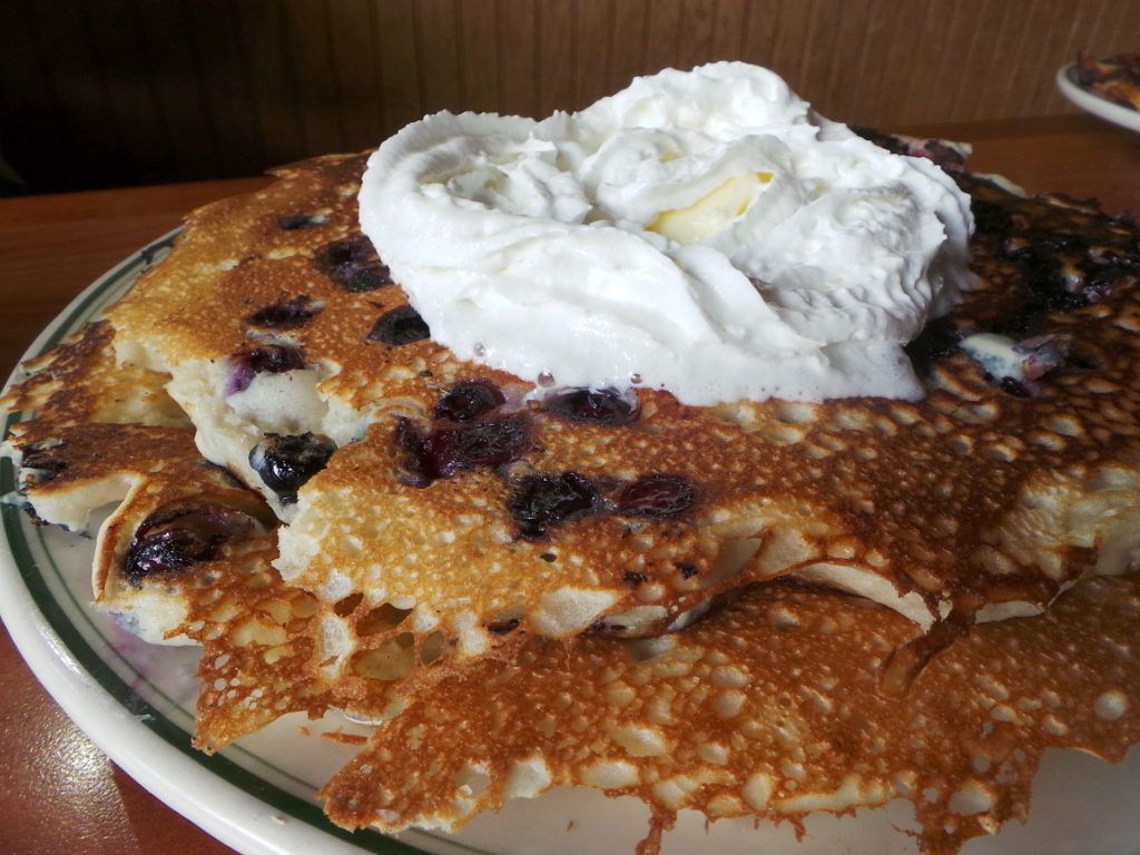 Order Big Blueberry Pancakes food online from Rocco's Cafe store, San Francisco on bringmethat.com