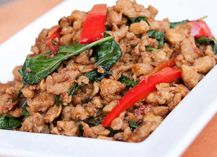 Order 24.Pad Kra Pao (Spicy Mint)* food online from Ocha Thai Express store, Henderson on bringmethat.com