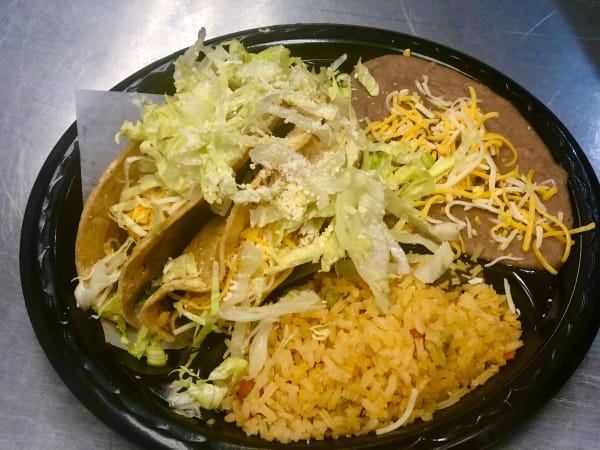 Order 2 Beef Tacos Combo Plate food online from Albertos Mexican Food store, Riverside on bringmethat.com