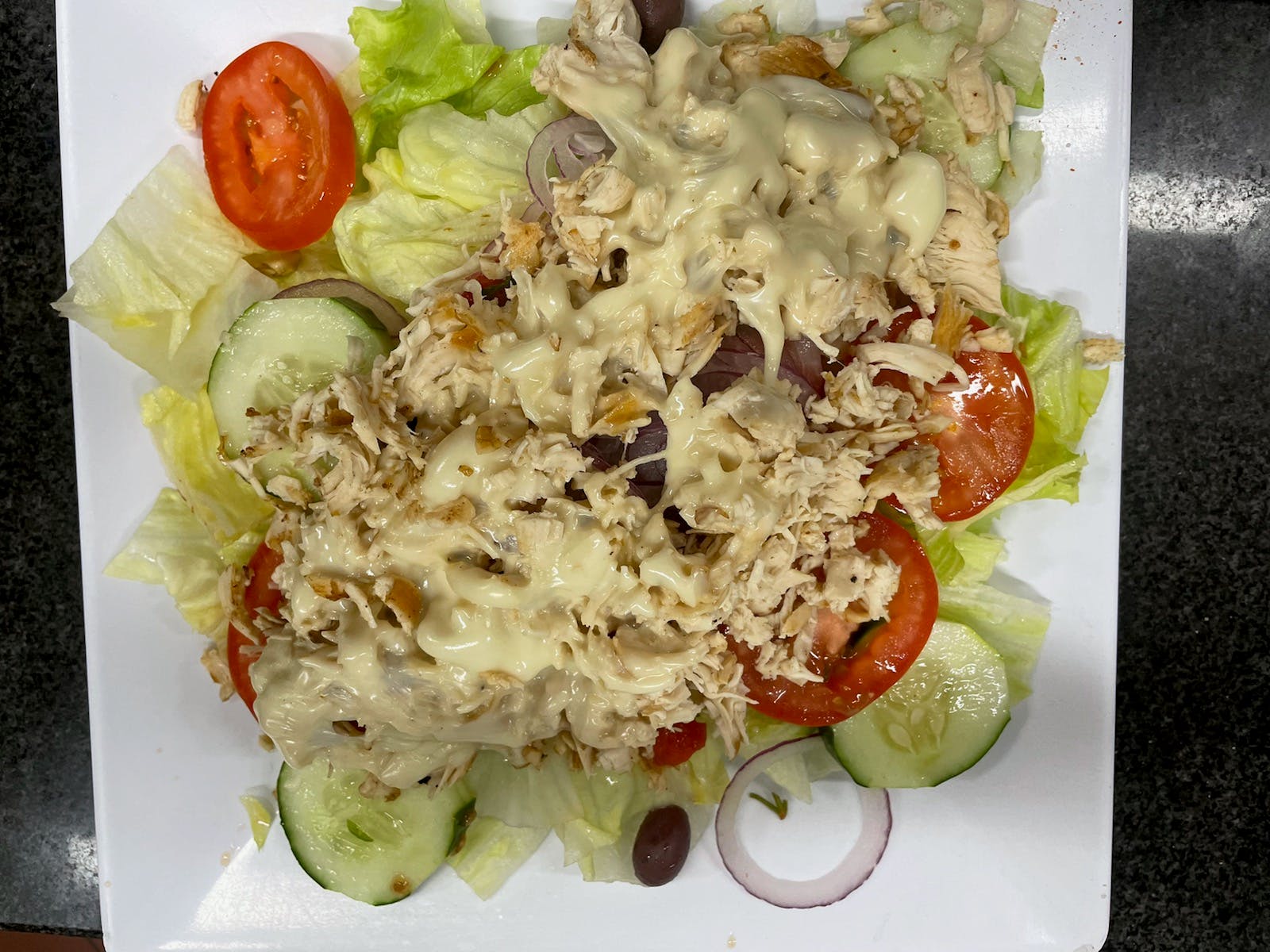 Order Chicken Cheesesteak Salad - Large food online from Dinos Pizza & Pasta store, Bridgeport on bringmethat.com