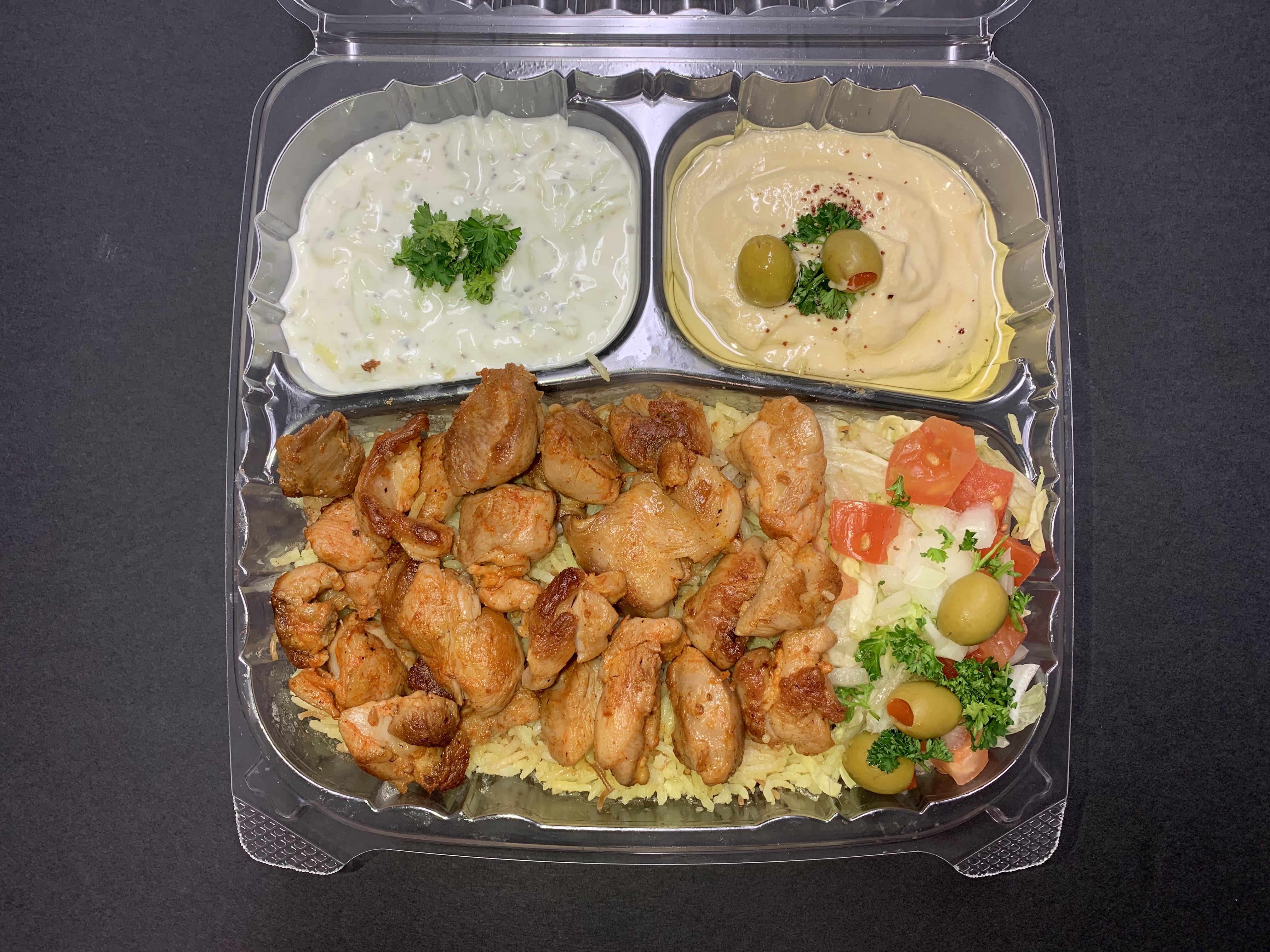 Order Chicken Plate With Pita Bread صـحن دجــاج food online from Abu Omar Gyros & Shawarma store, Portland on bringmethat.com