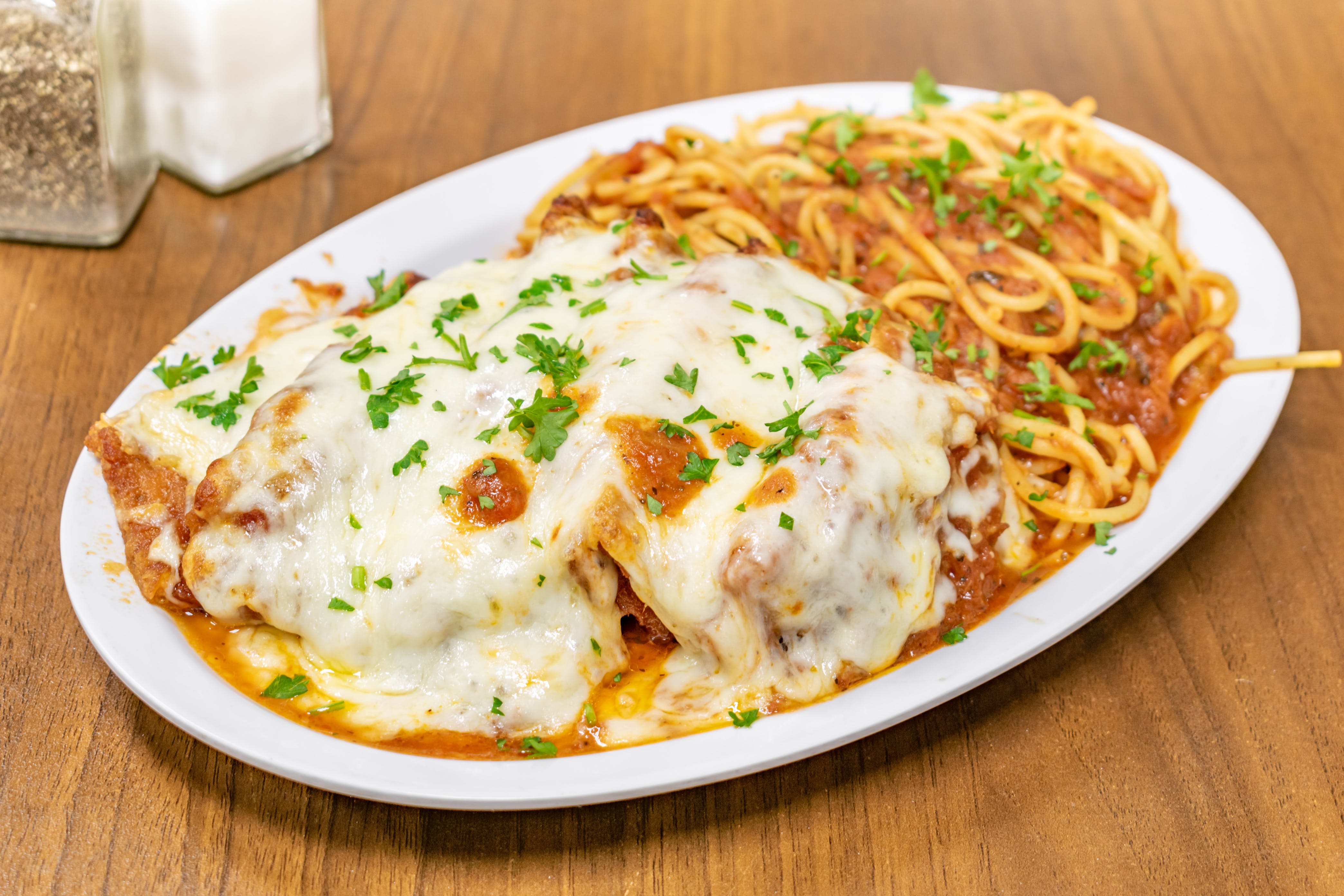 Order Chicken Parmigiana Pasta - Small food online from Brooklyn's Pizza store, Irvington on bringmethat.com