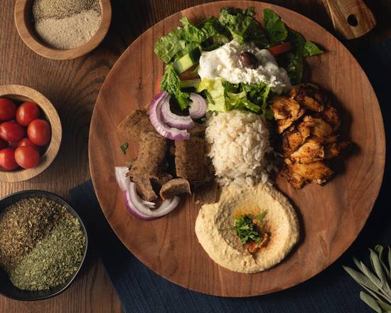 Order Combination Chicken Shwarma & Gyros plate food online from Byblos Express Greek And Lebanese store, Littleton on bringmethat.com